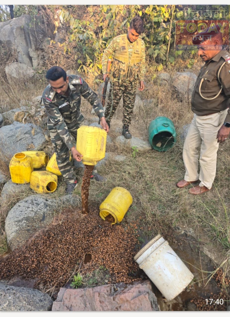 पुरेगाड़ा जंगल में अवैध शराब के खिलाफ पुलिस की कार्रवाई, 350 किलो जावा महुआ किया गया विनष्ट