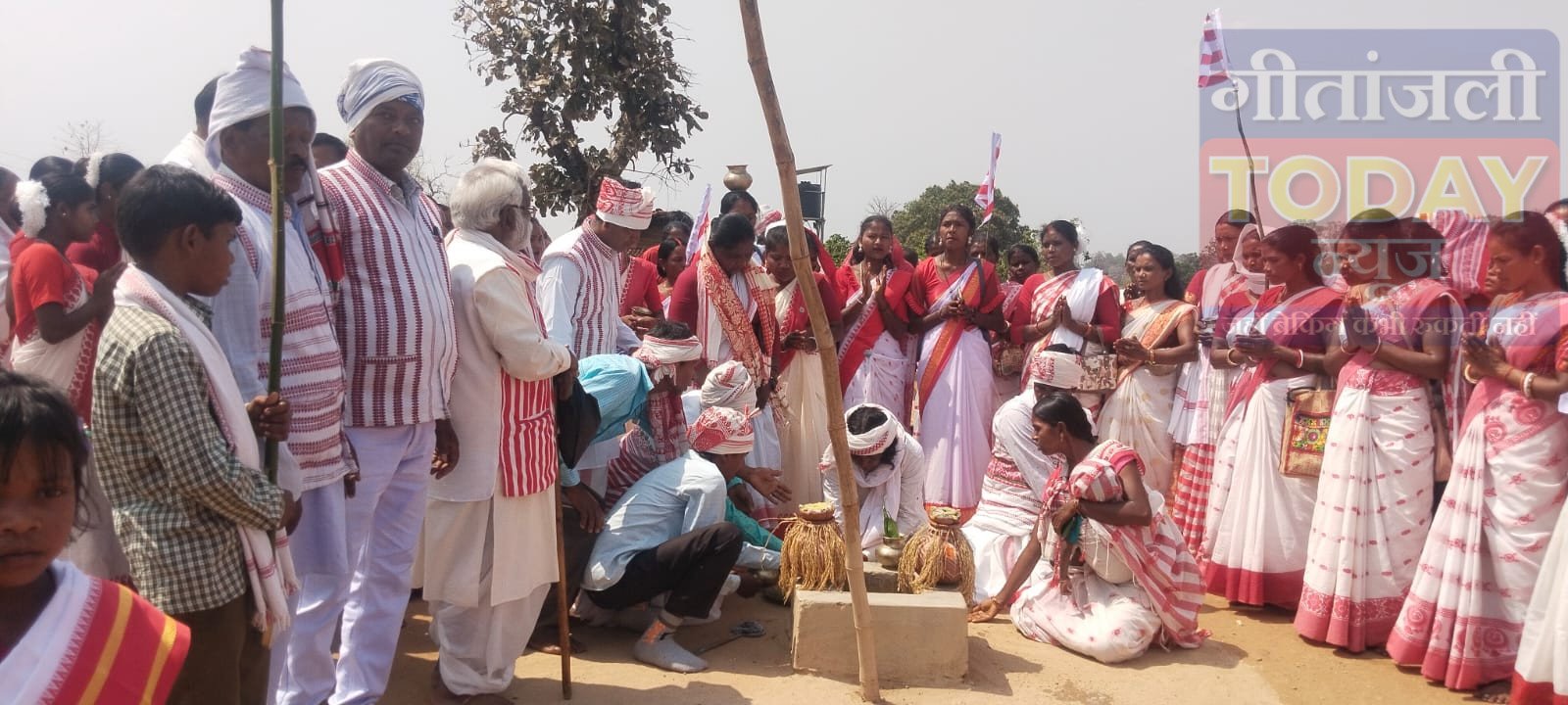 भंडरिया के ढापन पानी पहाड़ी में सरना झंडा स्थापना, संस्कृति व परंपरा बचाने का लिया संकल्प