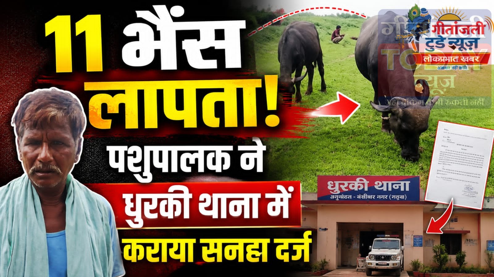 11 भैंस लापता, पशुपालक ने धुरकी थाना में कराया सनहा दर्ज